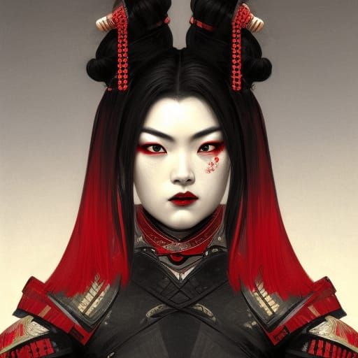 Japanese Samurai Woman in Armor: Hyperdetailed Portrait