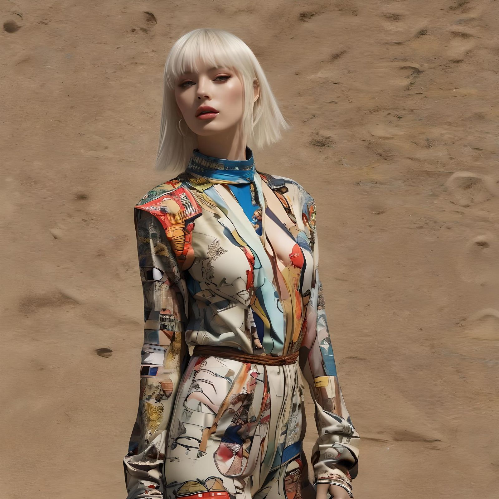 Cyberpunk Kimono Jumpsuit: Hyperrealistic Magazine Cover