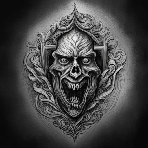 Garden Shield: Hyperdetailed Charcoal Horror Art