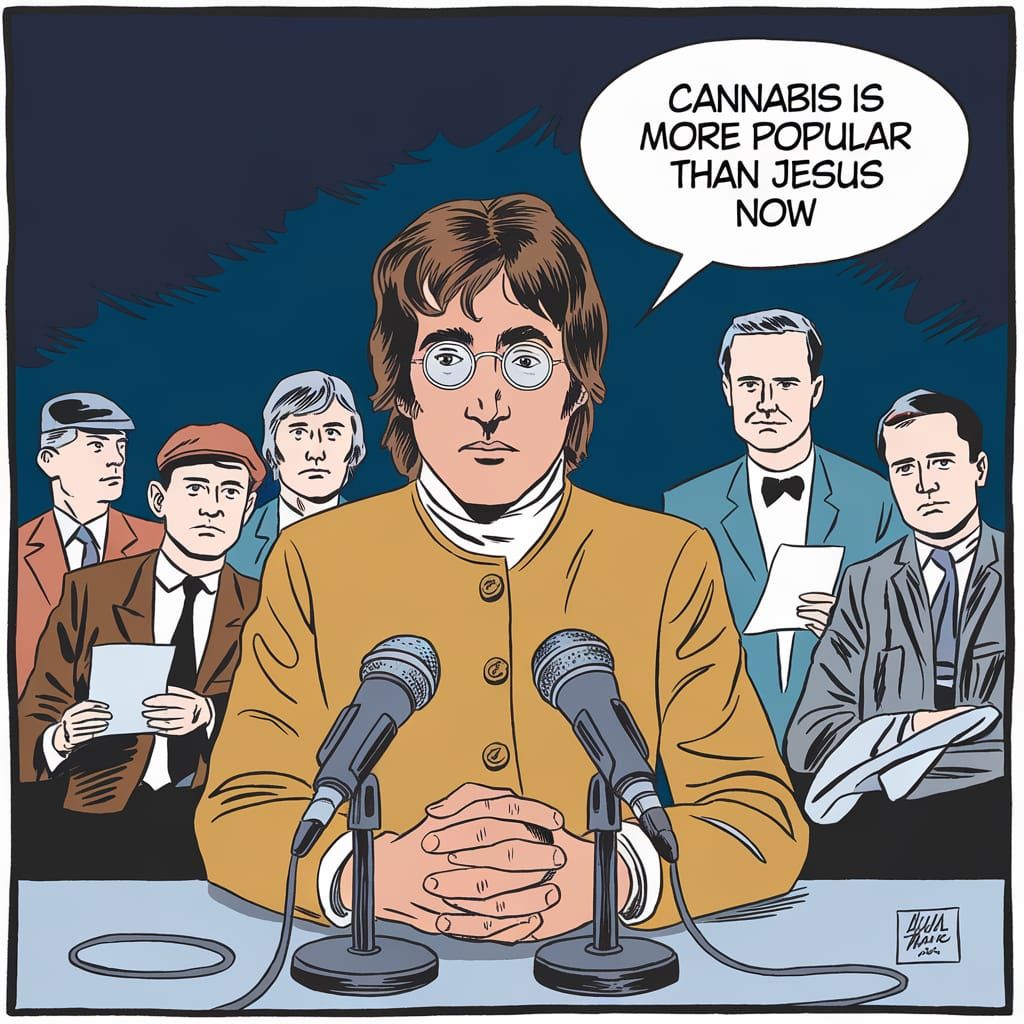 John Lennon Cannabis Controversy in Comic Strip Style