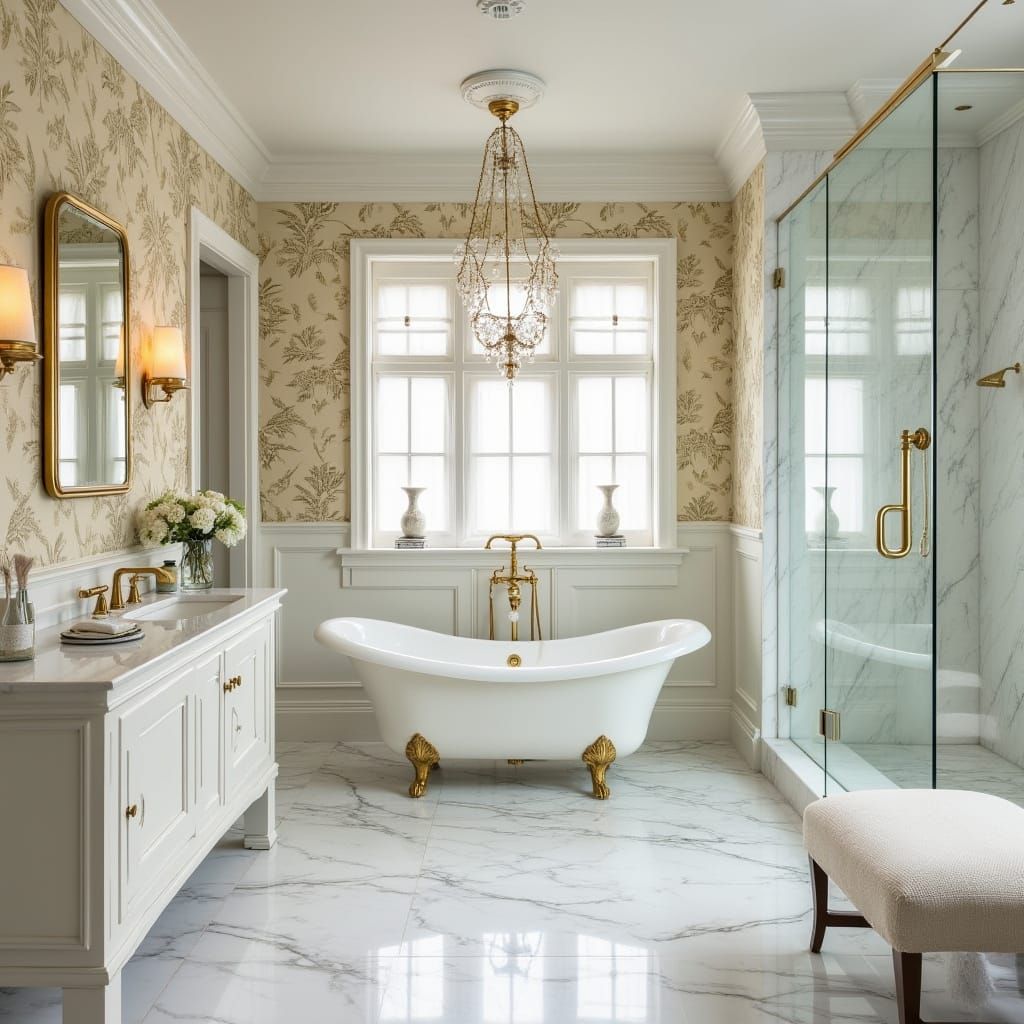 Elegant French Modern Bathroom with Marble and Gold