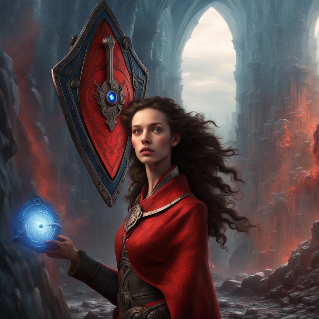 Futuristic Medieval Shield with Lion and Lamb