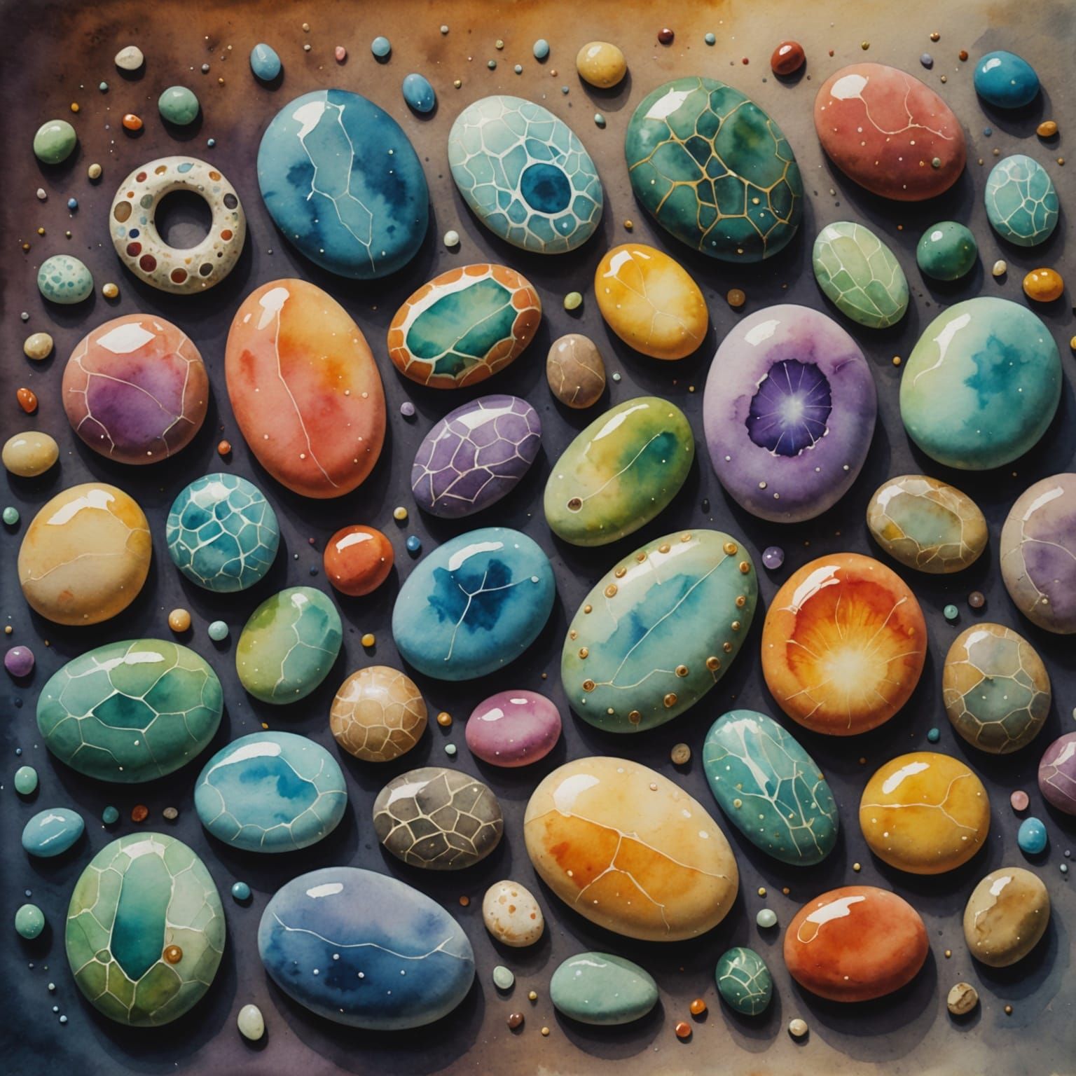 Whimsical Watercolor Alien Artifacts on Velvet