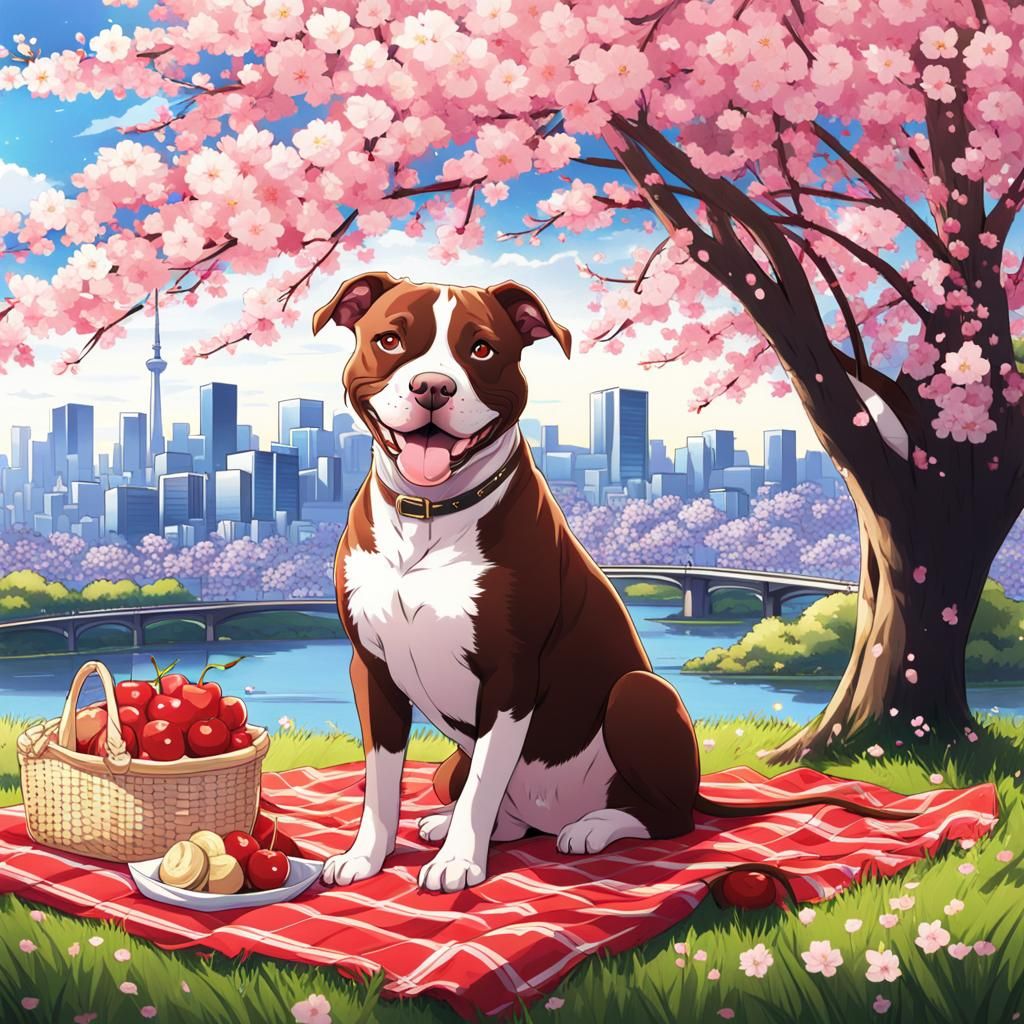 Pitbull Picnic in Tokyo: Anime-Style Cherry Blossoms