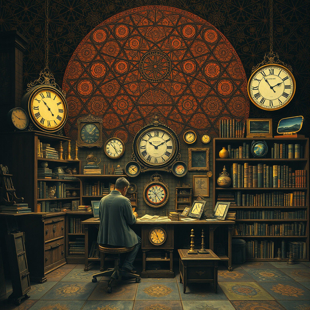 Surreal Clocksmith Shop with Glowing Tools