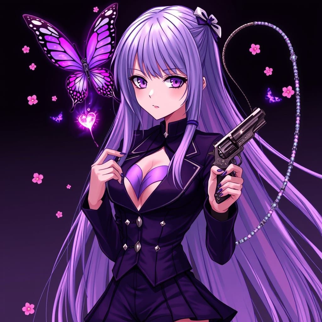 Majestic Anime Girl Villain Controlled by Purple Butterfly