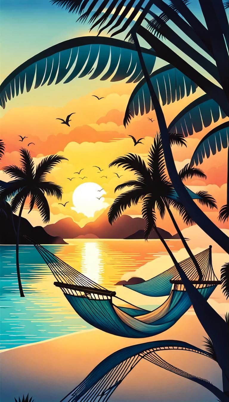Tropical Island Sunset with Lush Landscapes