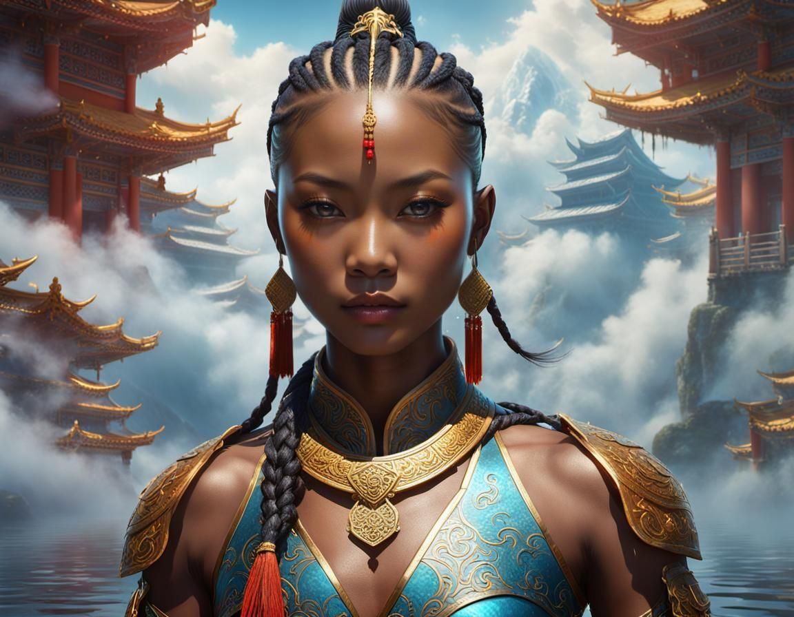 Hyperrealistic African-Chinese Water Shaolin Portrait