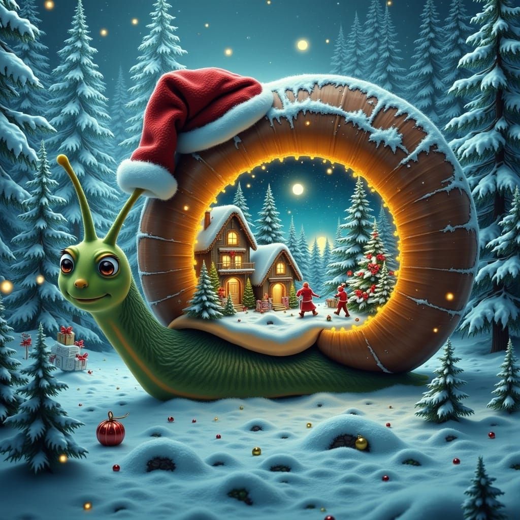 Surreal Hyperrealistic Christmas Snail in Photorealistic Dig...