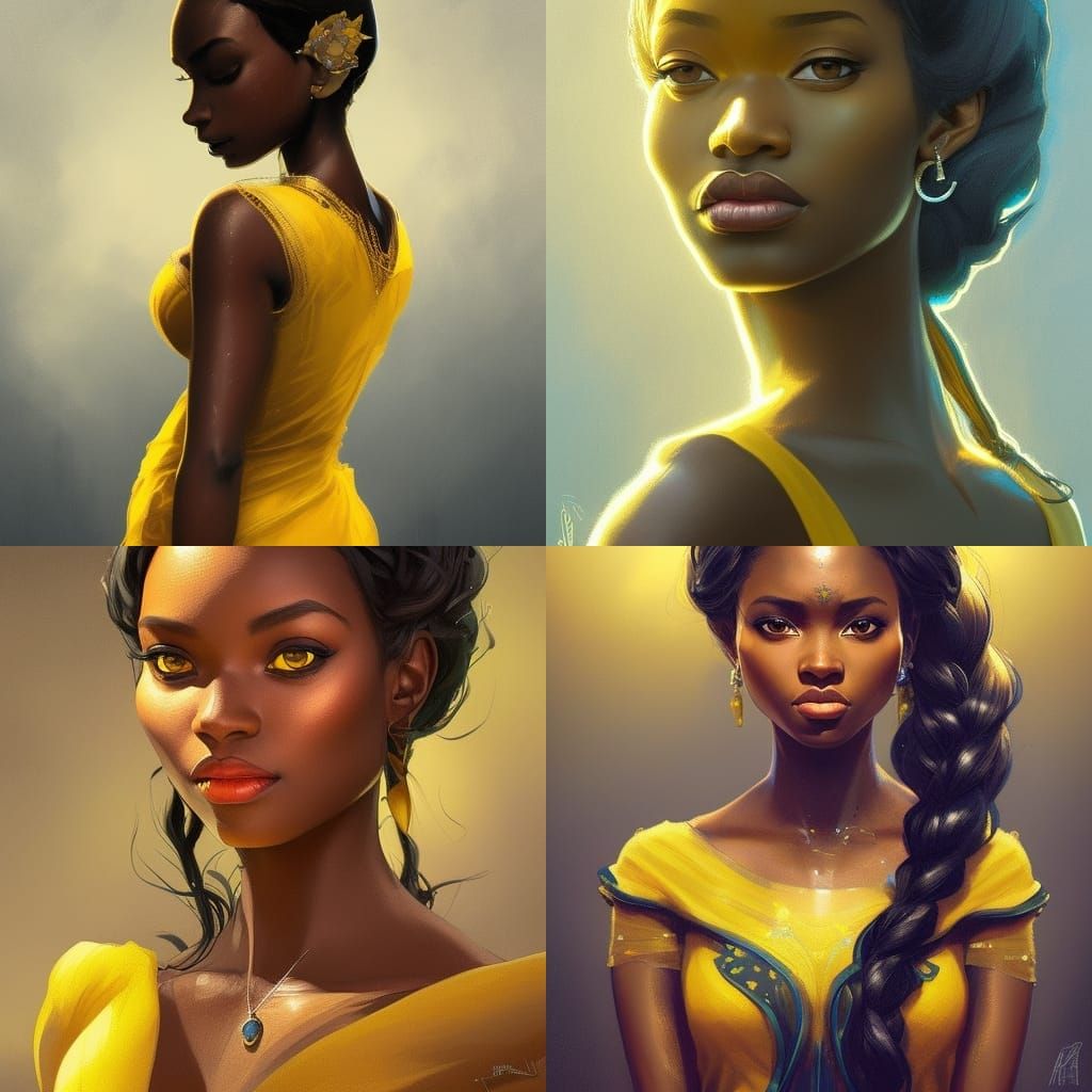 Dark-Skinned Woman in Yellow Dress, Digital Art