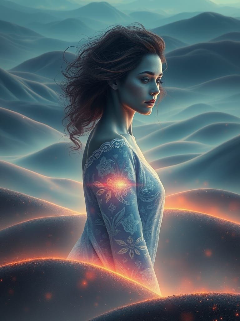 Ethereal Woman in Mystical Landscape Art