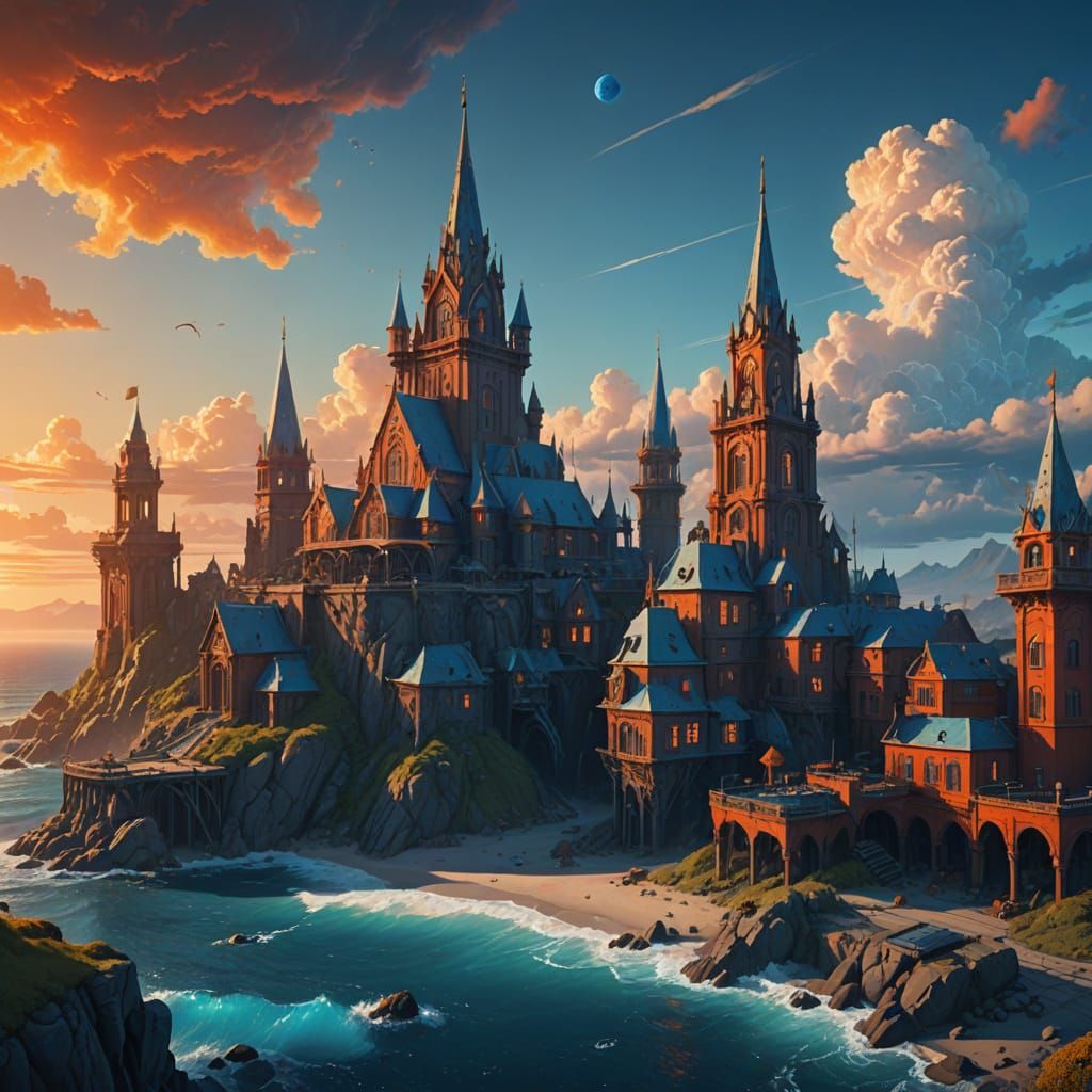 Surreal California Metropolis Under Sunset Skies