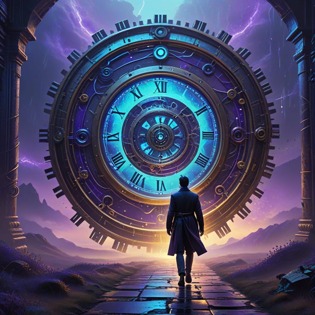 Time Traveler Between Timelines in Sci-Fi Digital Art