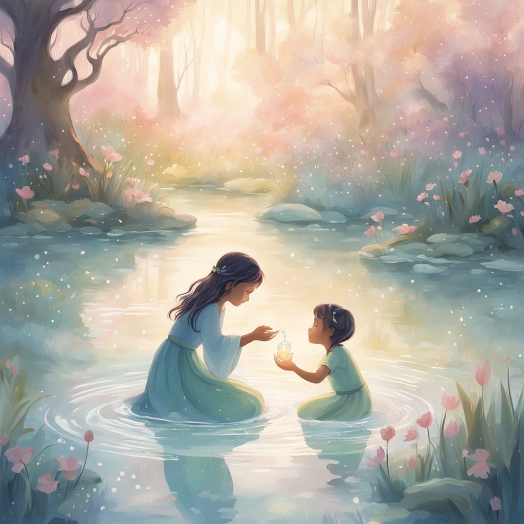 Disney Style Child Spirit Plays With Water Nymph