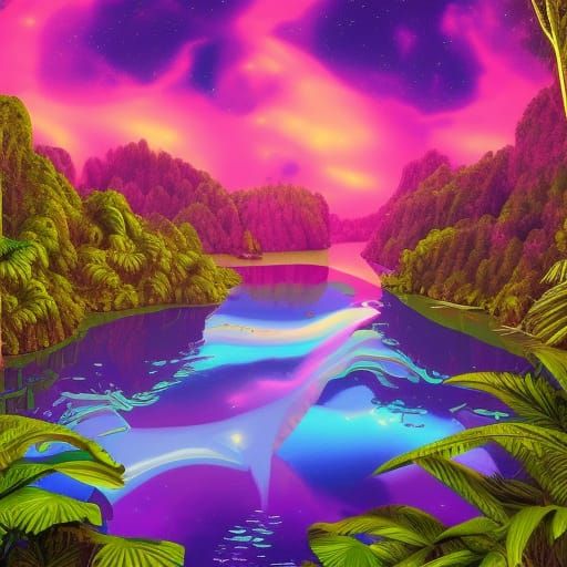 Jungle Lake: Holographic Astral Cosmic Illustration