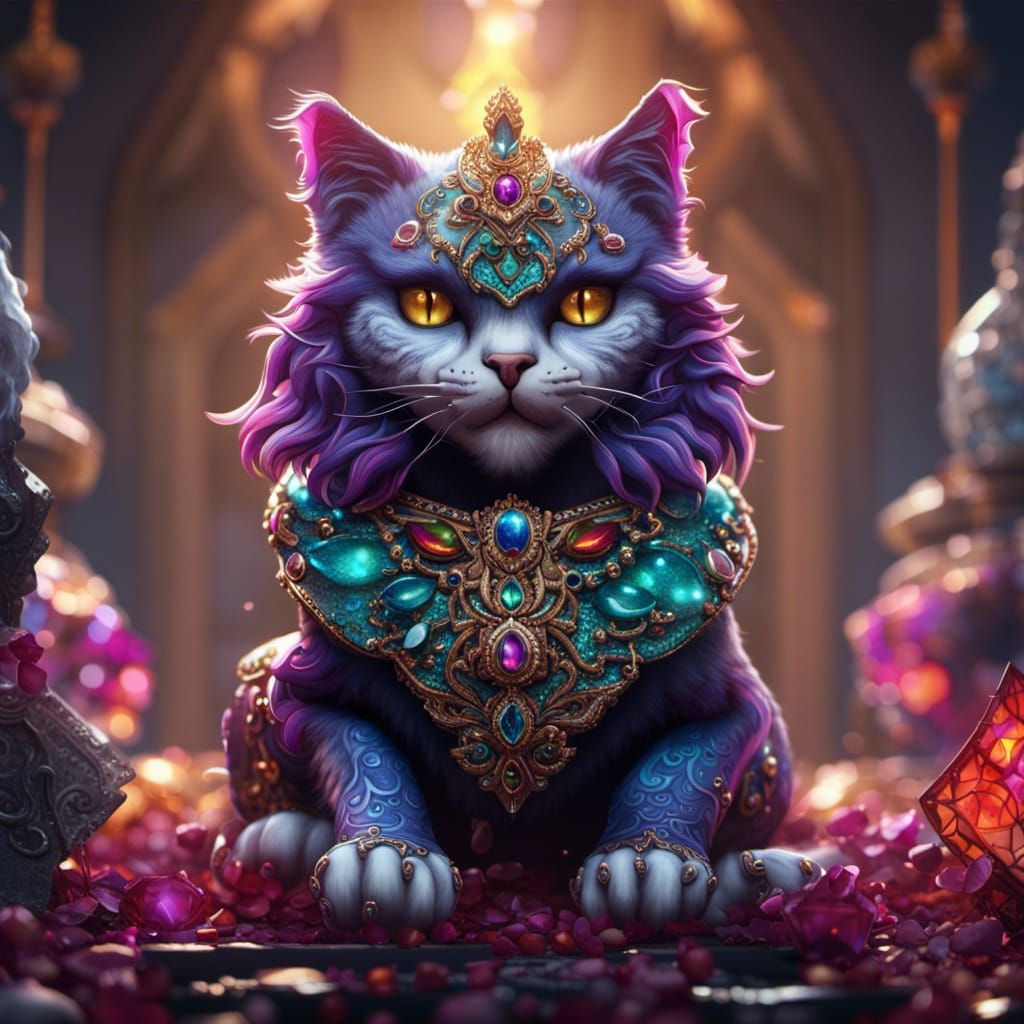 Bejeweled Cat in Detailed Matte Painting Style