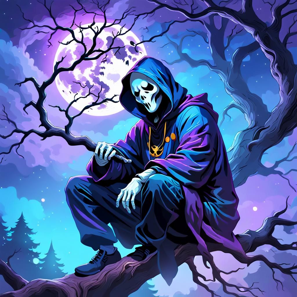 Ghostface in Moonlight: A Gothic Horror Oil Painting