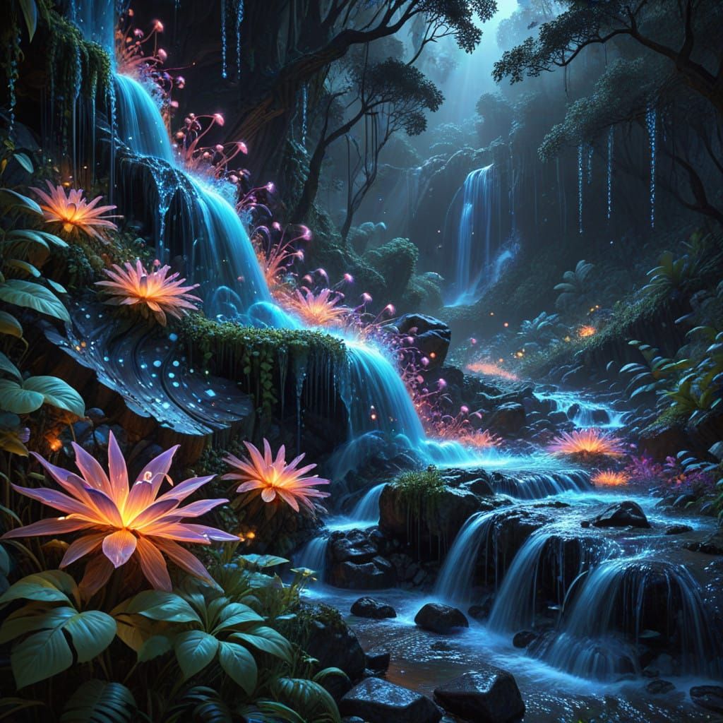 Vibrant Purple Hues in a Mysterious Nighttime Jungle Scene