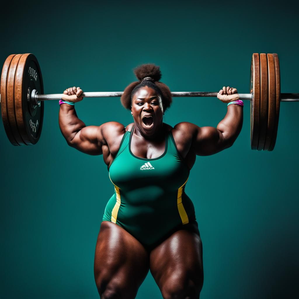 Powerful Plus-Size Weightlifter in Dynamic Sports Photograph...