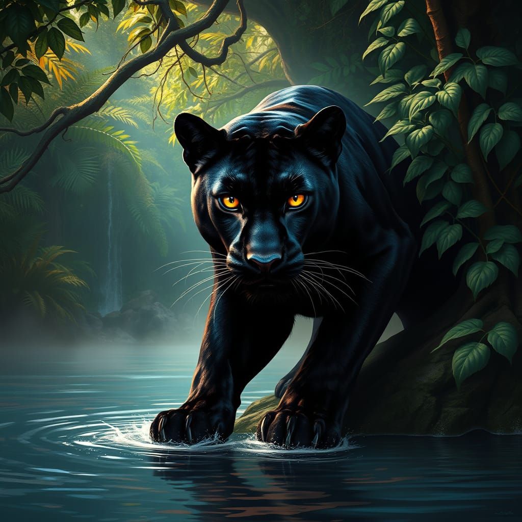 Majestic Panther Emerges from Jungle Shadows
