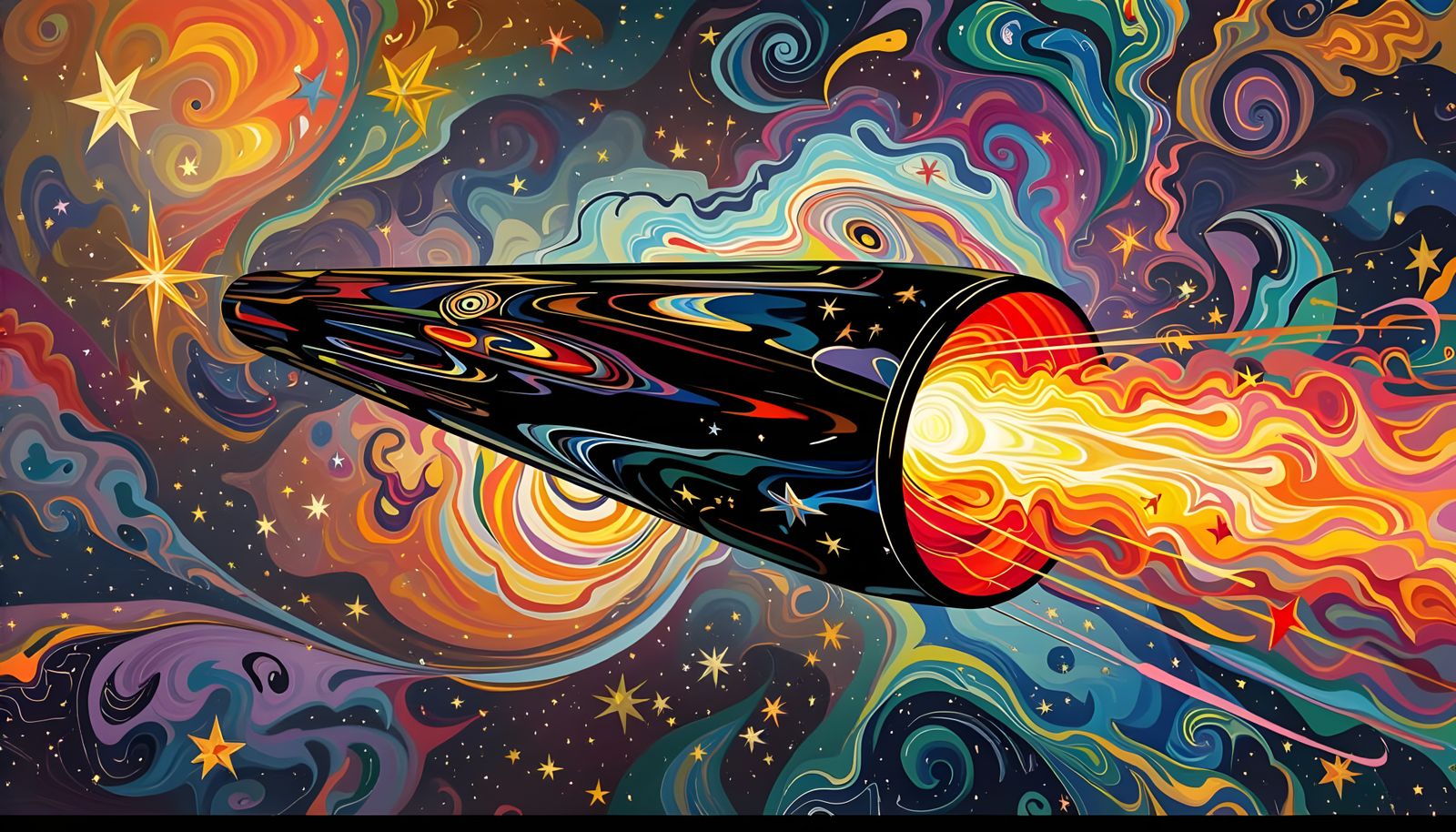 Surreal Cosmos: Spinning Cylinder in Impasto Style