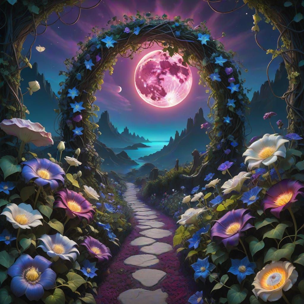 Dreamlike Forest Under Blood Moon, Inspired by James Gurney,...