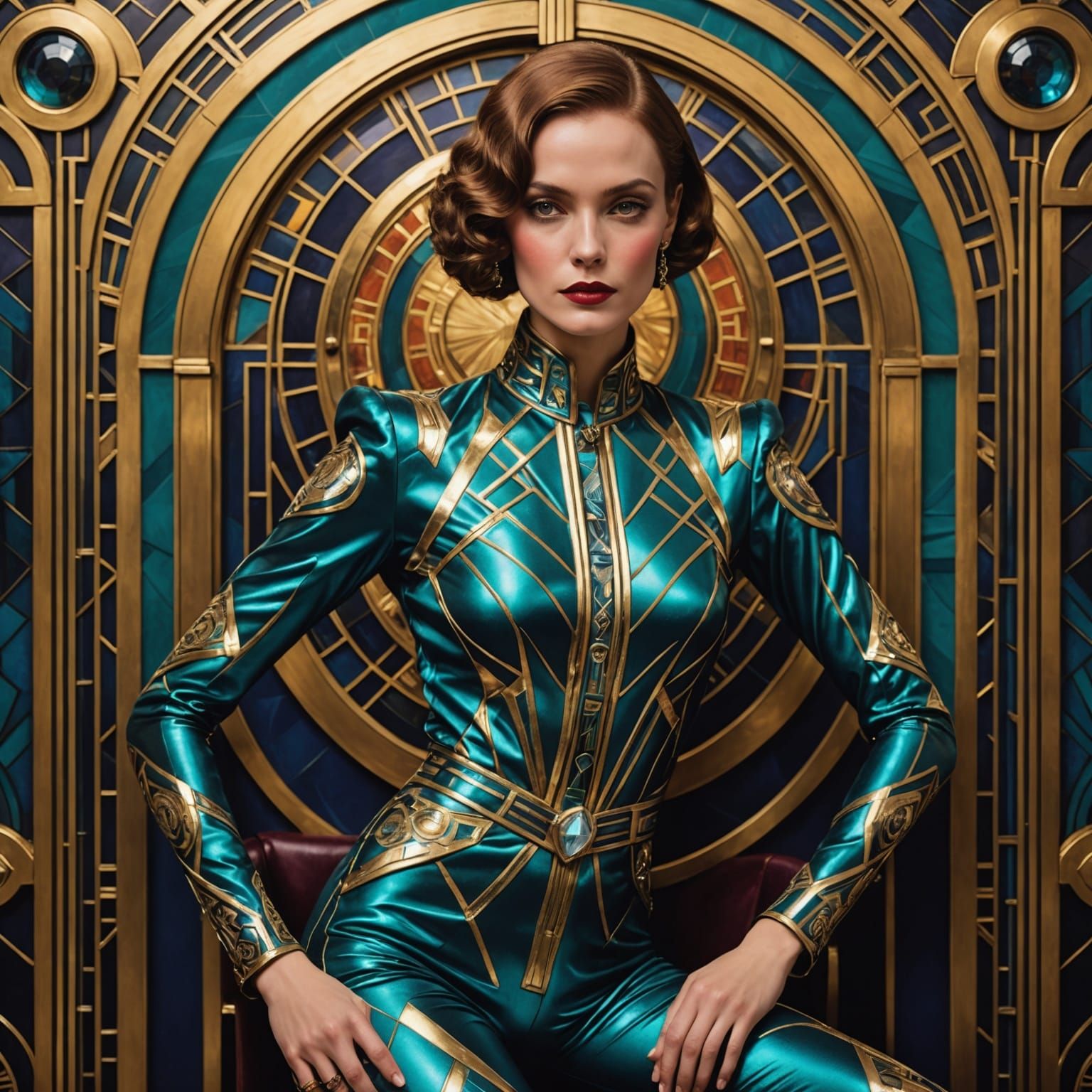 Woman in Art Deco Metallic Suit