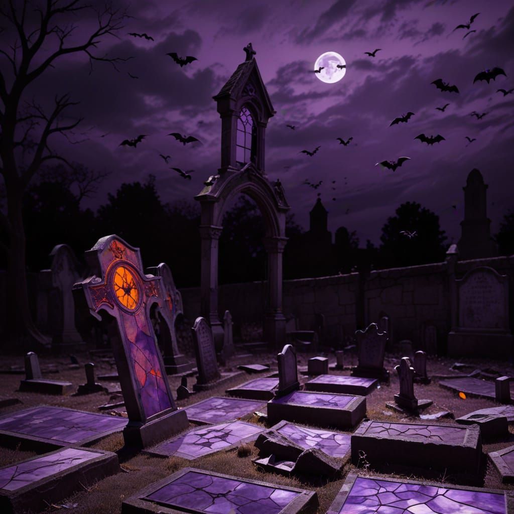 Haunted Graveyard in Stained Glass Style