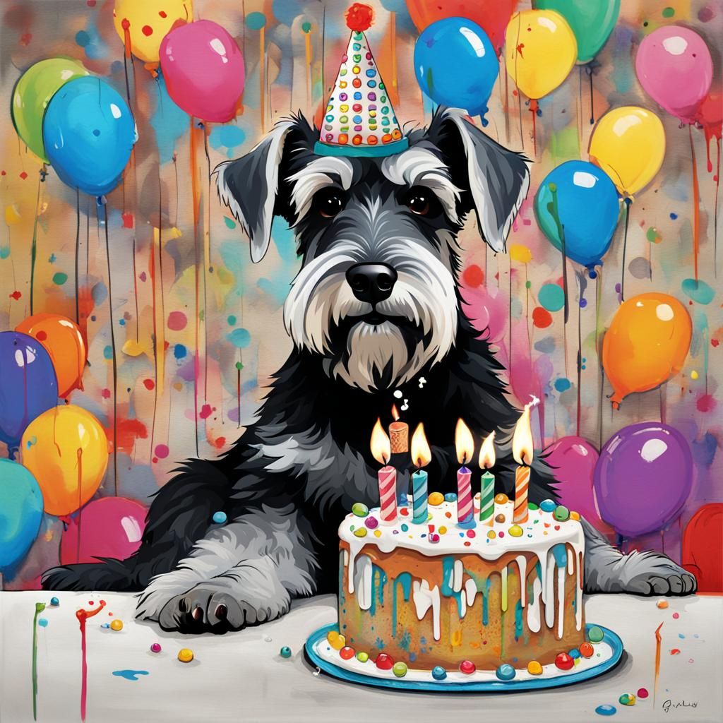 Mini Schnauzer Birthday in Graffiti Art Style