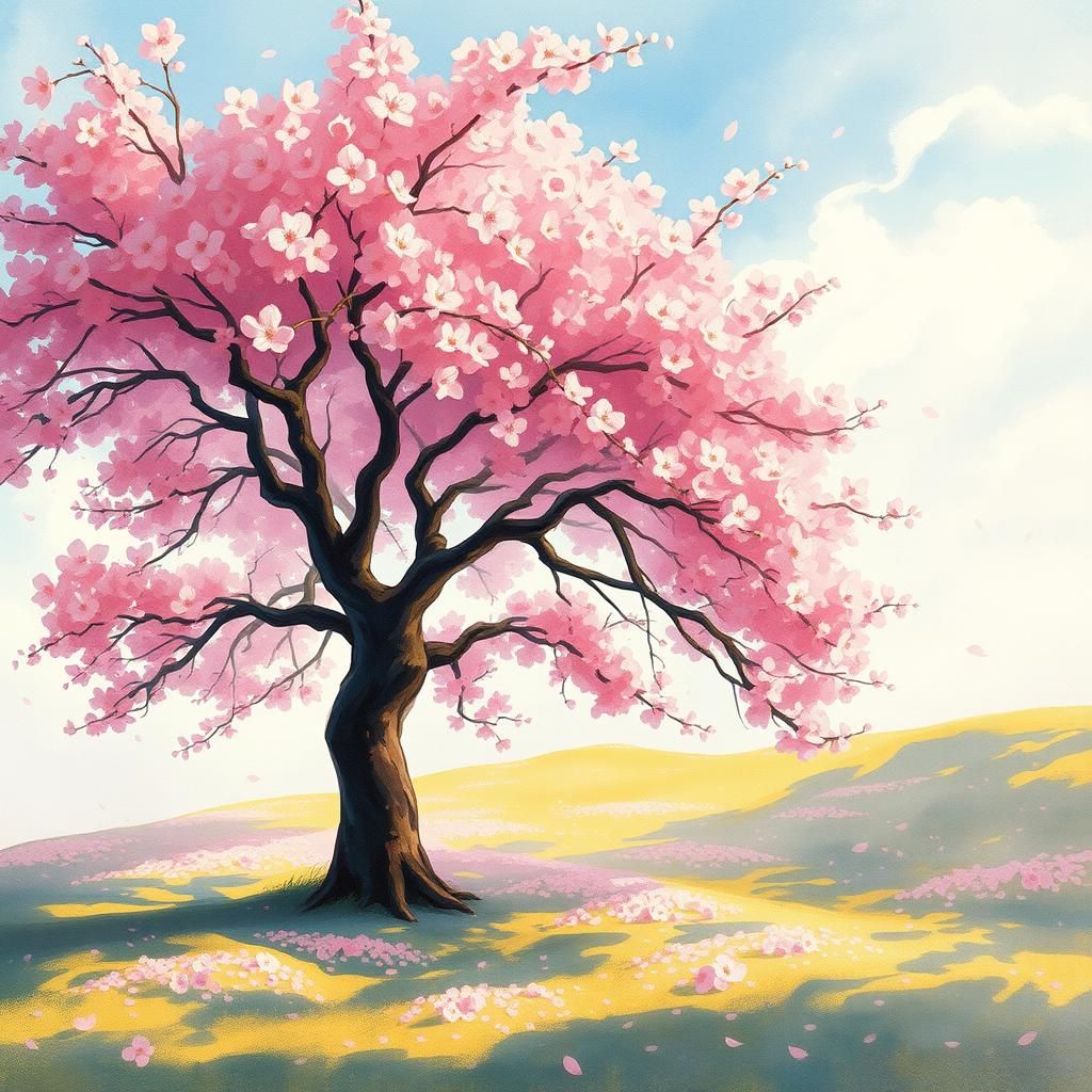 Cherry Tree in Bloom: Impressionistic Digital Art
