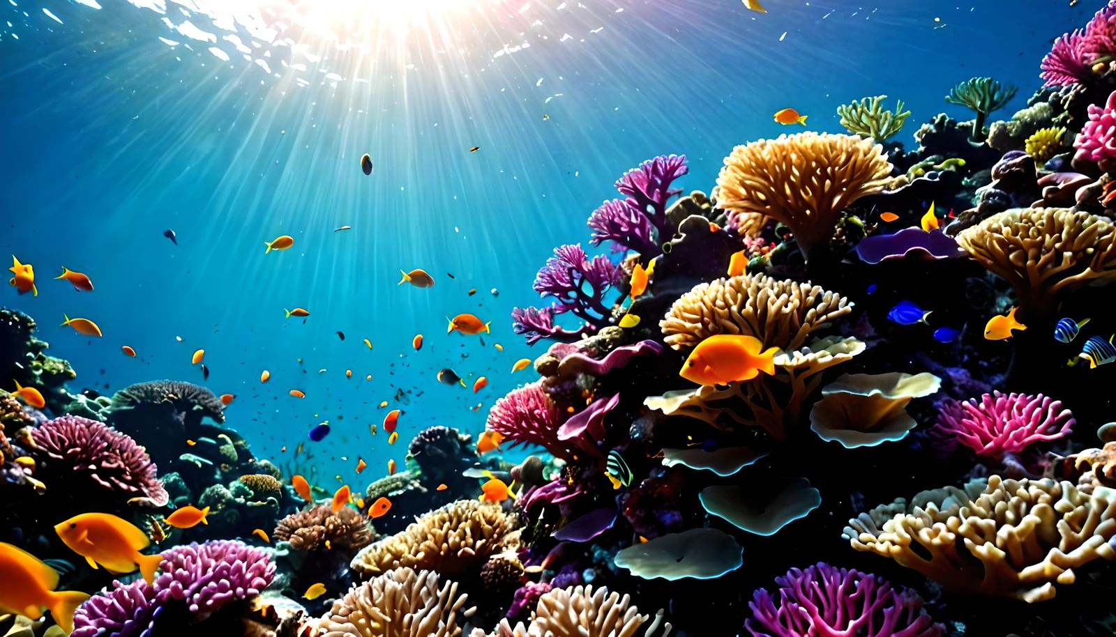 Vibrant Coral Reef with Radiant Sunlight