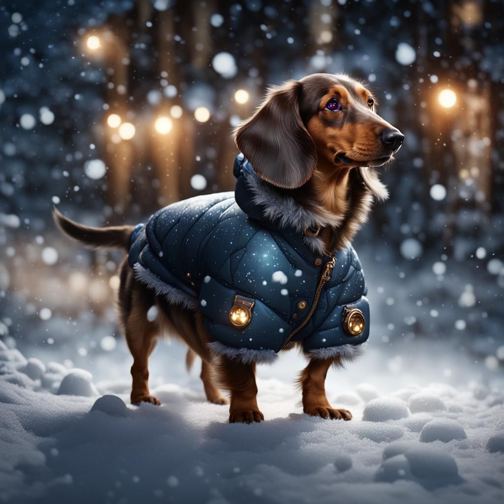 Dog in Snow Jacket: Detailed Matte Painting