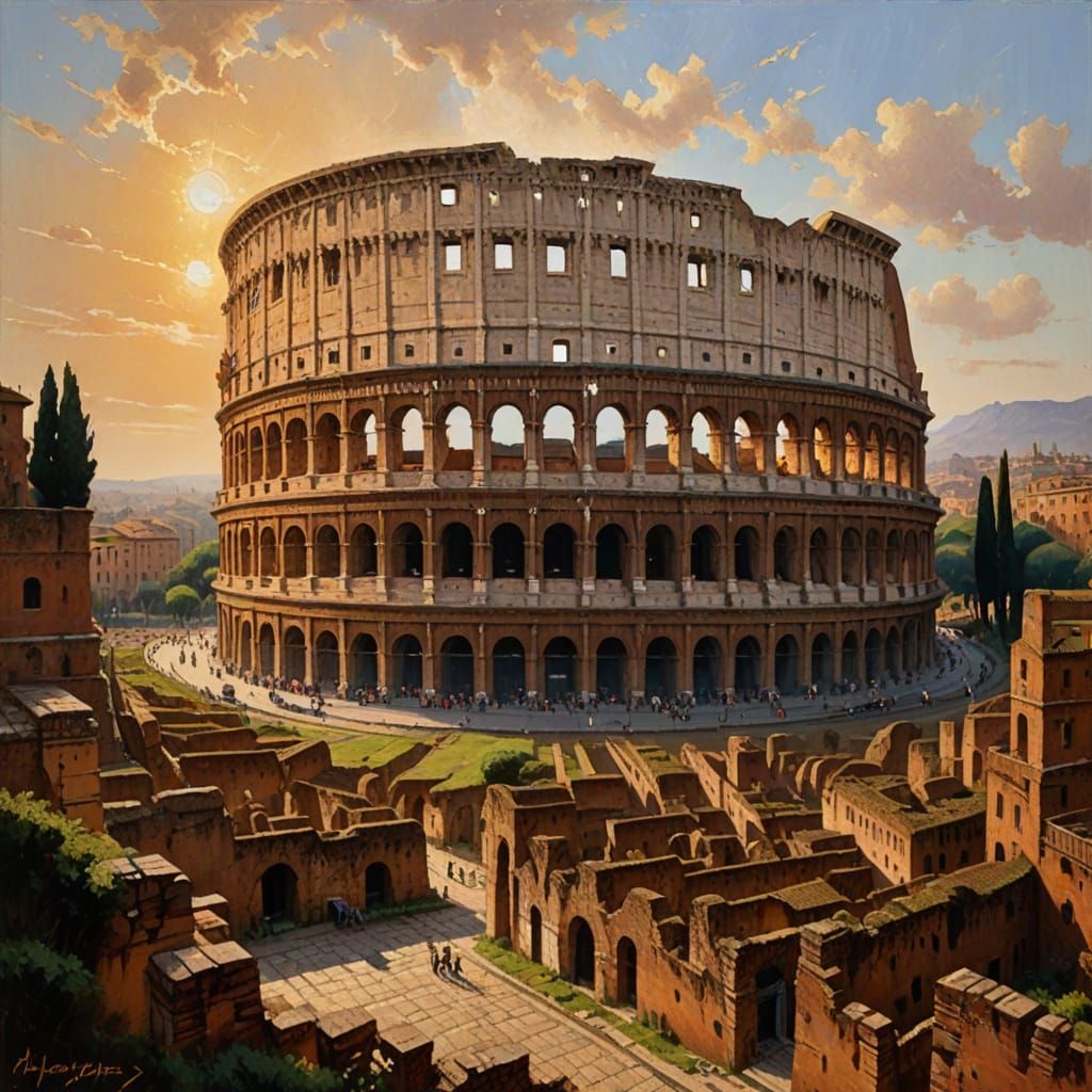 Colosseum in Rome as Impressionist Oil Painting