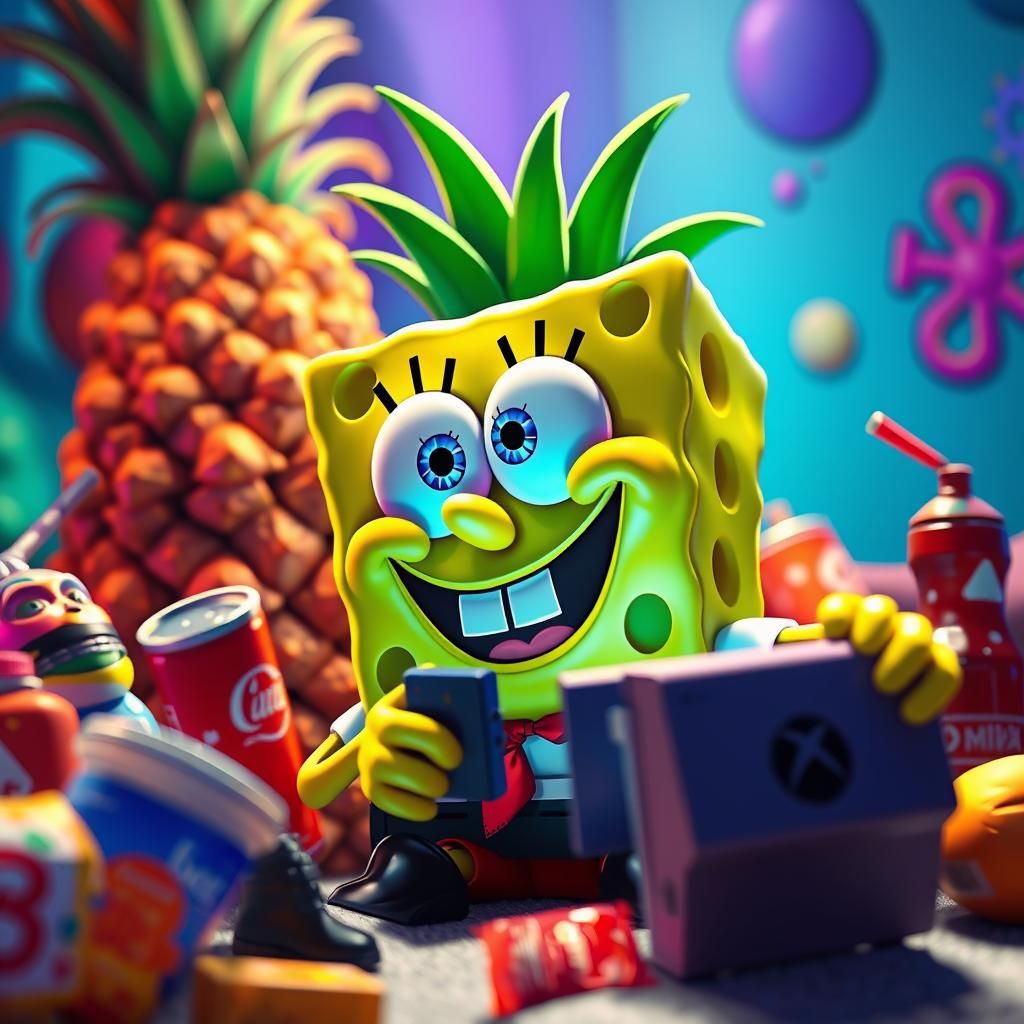 SpongeBob SquarePants Gaming in Pineapple Home