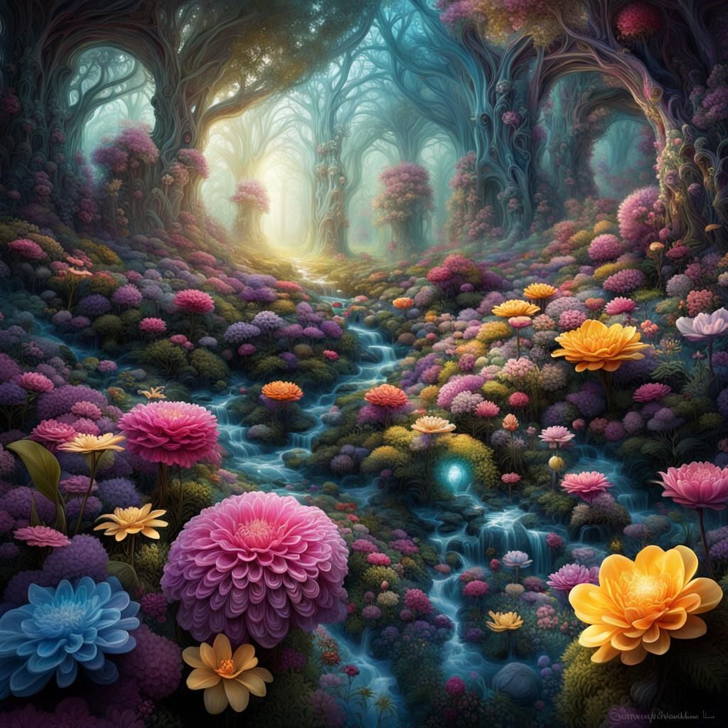 Black Forest Quantum Flowers in Cosmic Illustration