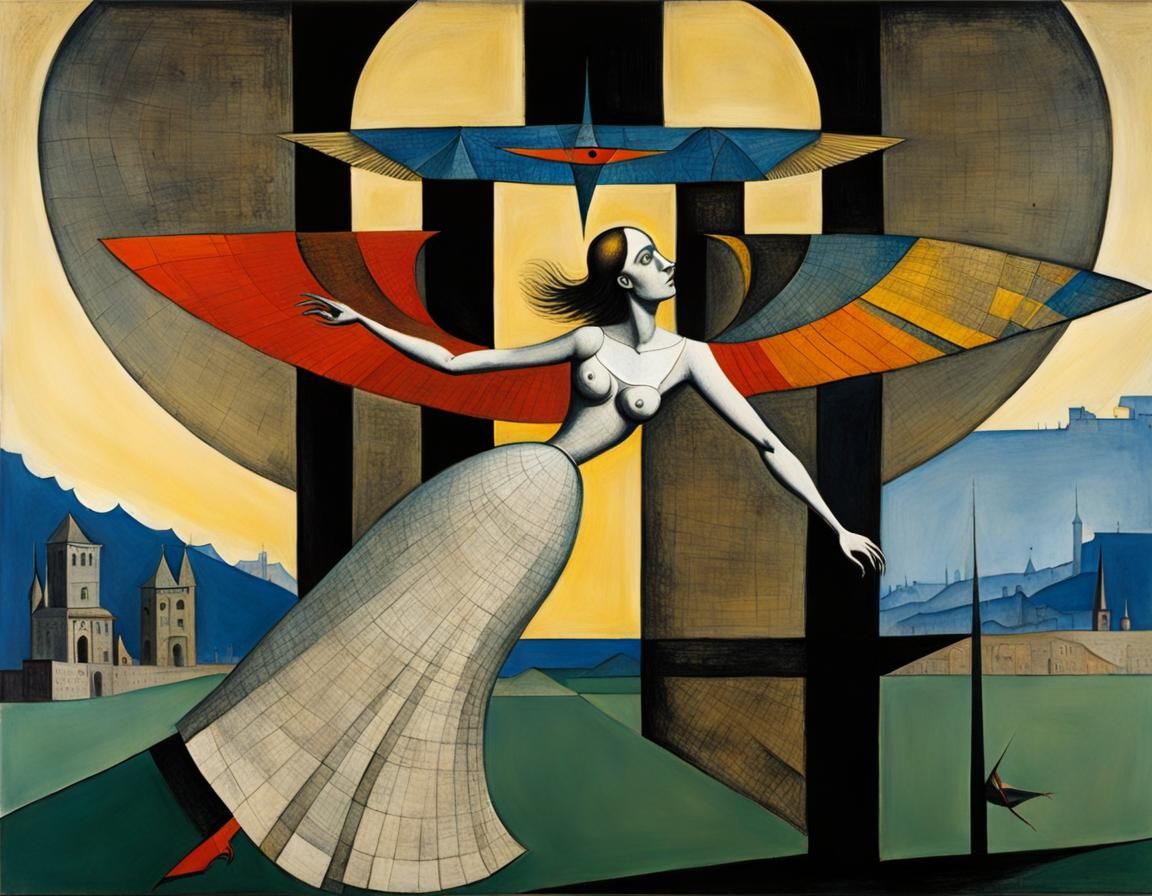 Woman Flying: A Surreal Mixed Media Artwork