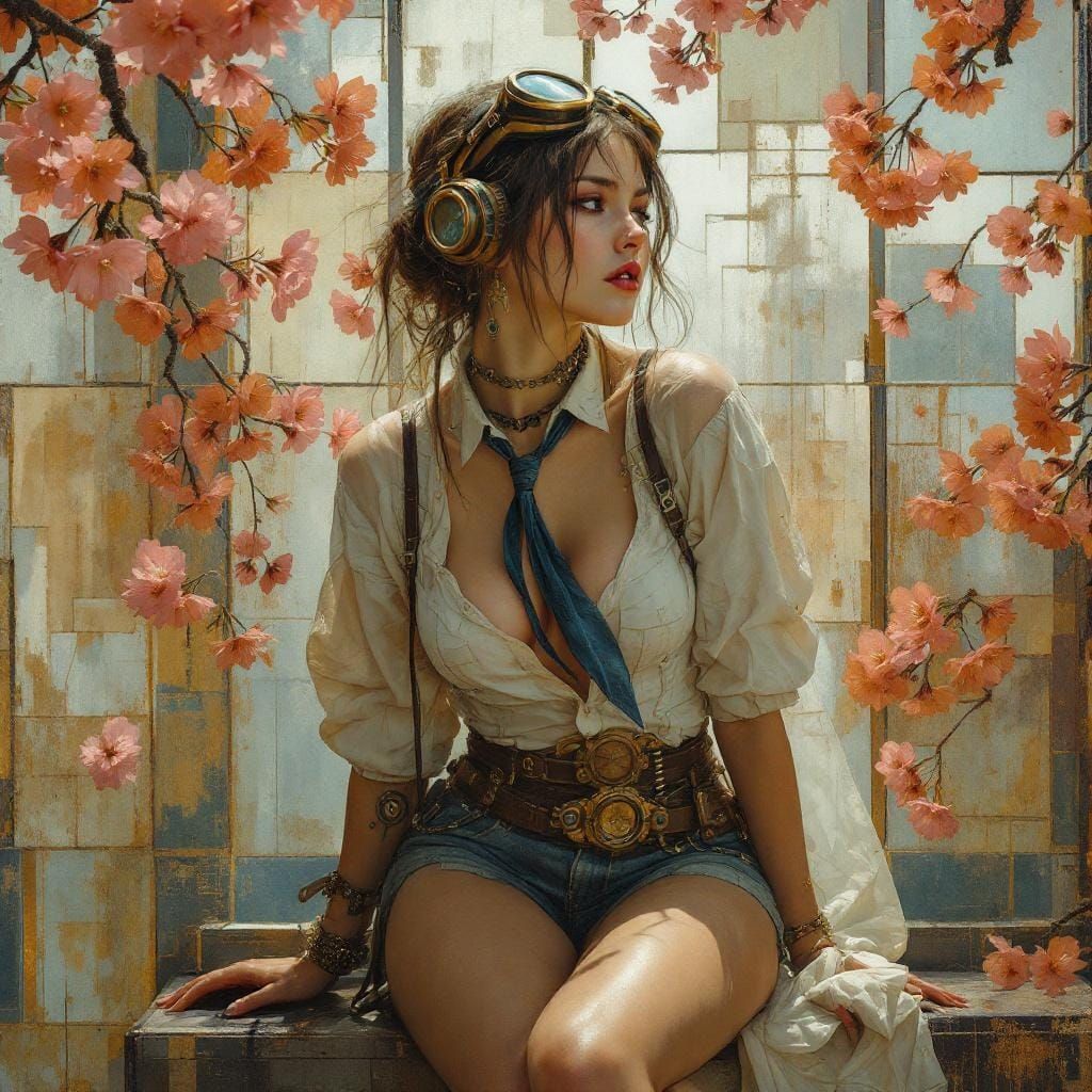 Steampunk Pin-Up in Geometric Garden