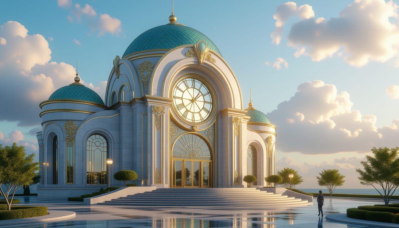 Clockpunk Temple Concept Art in Art Nouveau Rococo Style