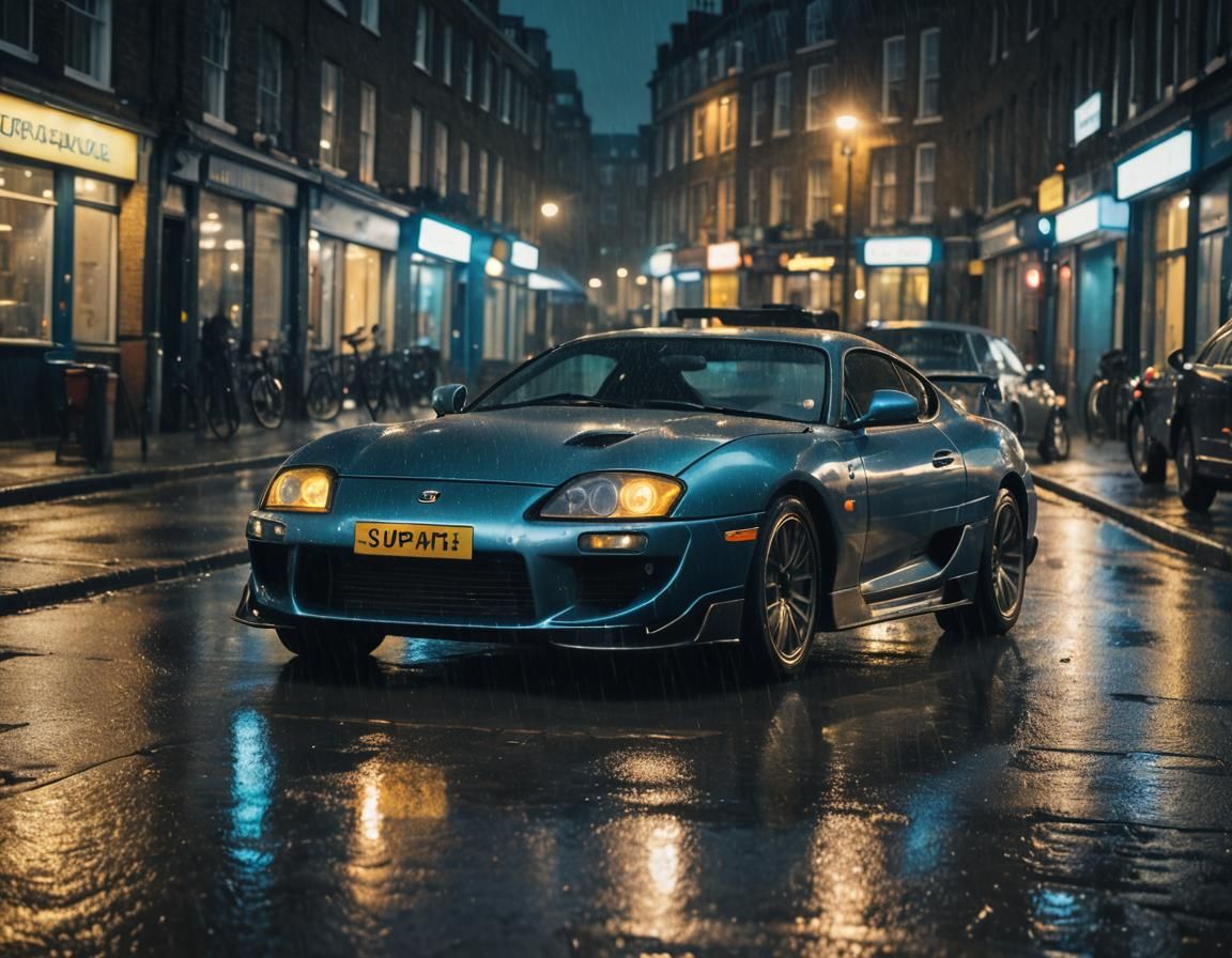 Supra MK4 in Rainy London with Neon Reflections