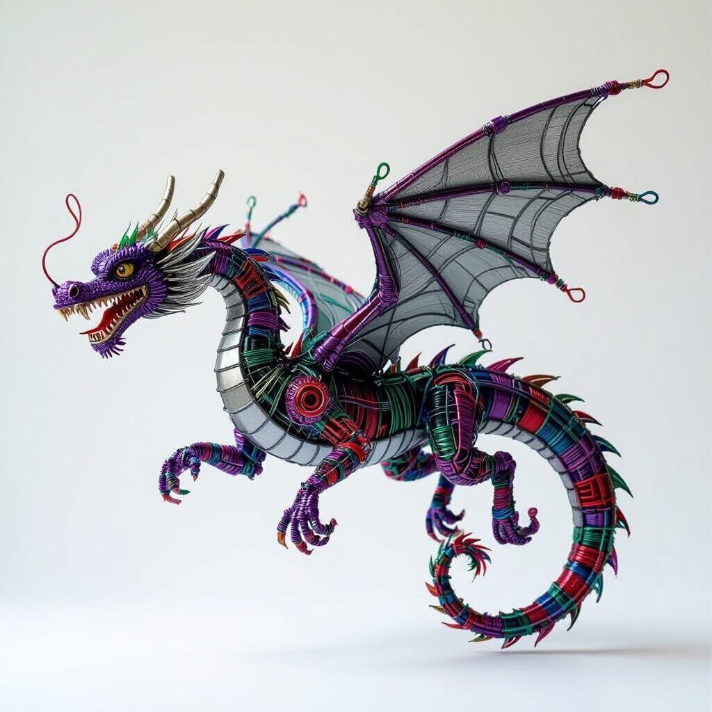 Wire Dragon Sculpture in Flight
