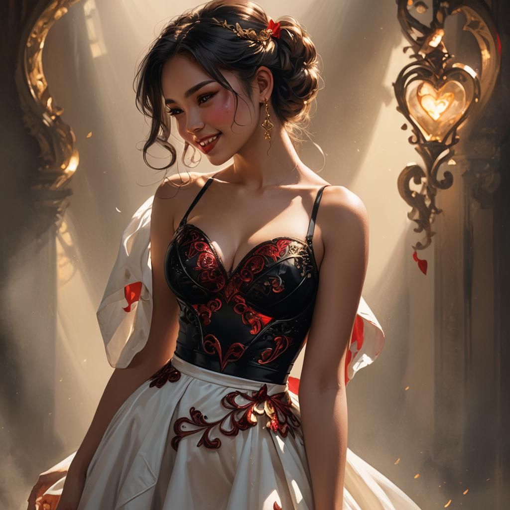 Fantasy Portrait: Girl in Red and Black, Detailed Lighting