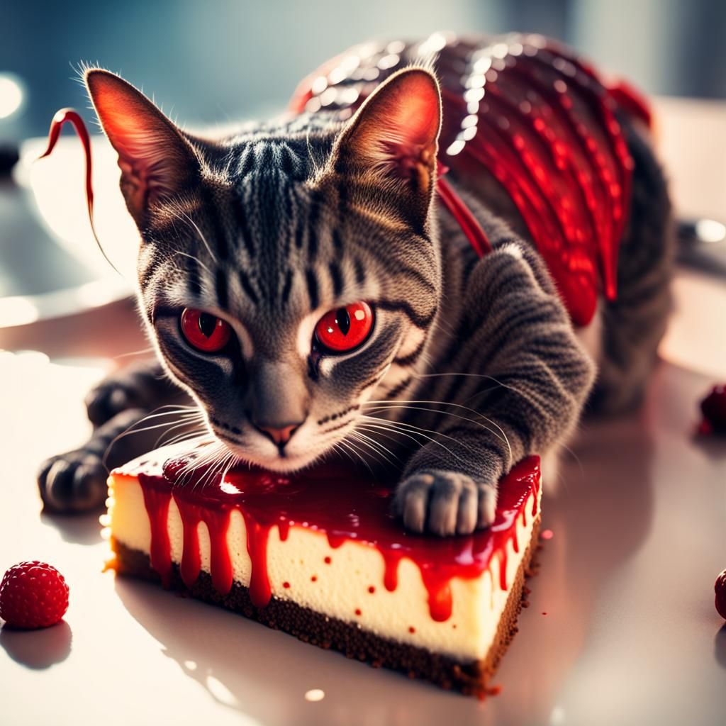 Cat Enjoys Cheesecake with Reptiles: Professional Photograph...