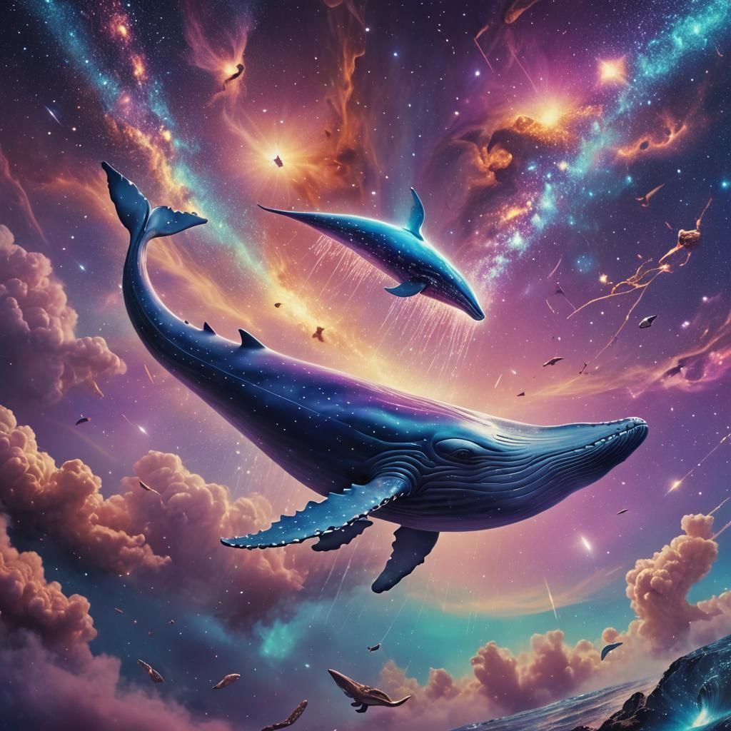 Blue Whale Leaps from Galaxy in Cosmic Surrealism