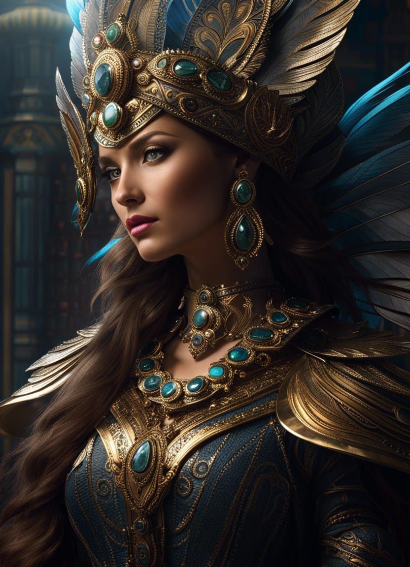 Arabian God with Peacock Headdress, Fantasy Art