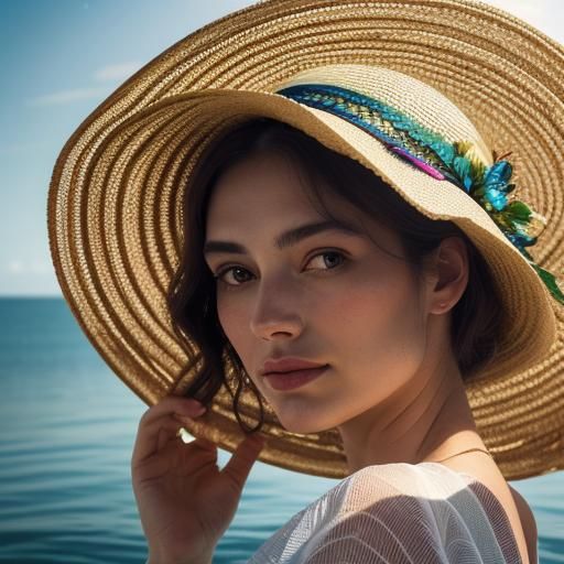 Girl with Straw Hat, Spectrum Art Nouveau Watercolor