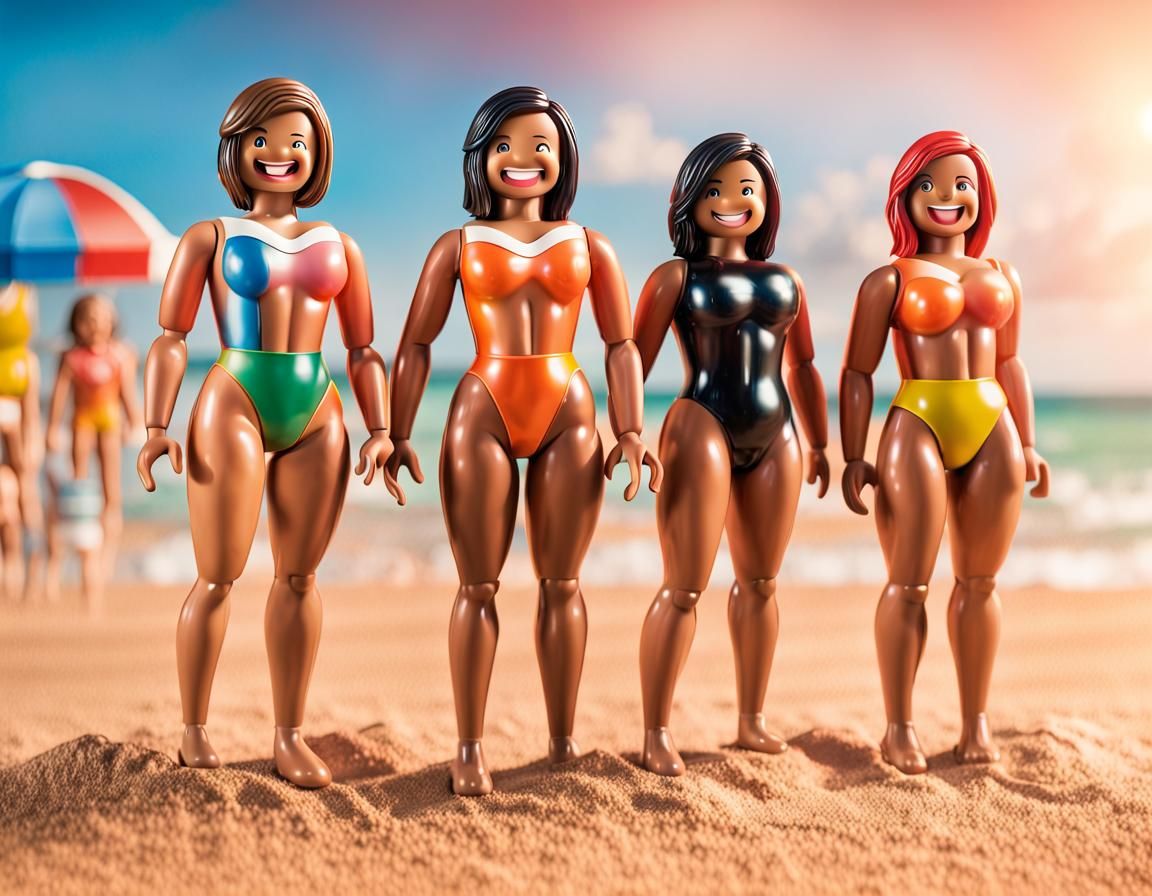 Hyperrealistic Playmobil Women on Bodybuilder Beach