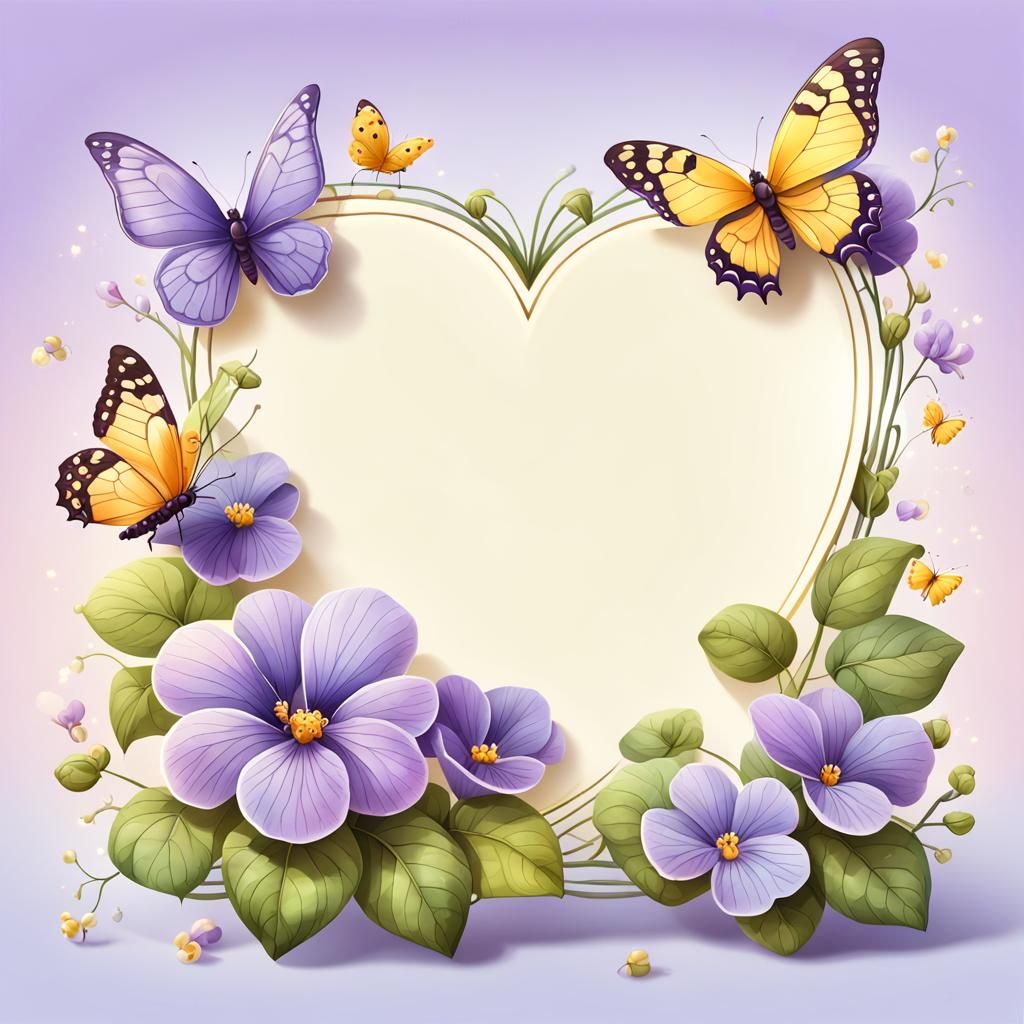 Cartoon Violets with Butterfly and Ladybug in Watercolor