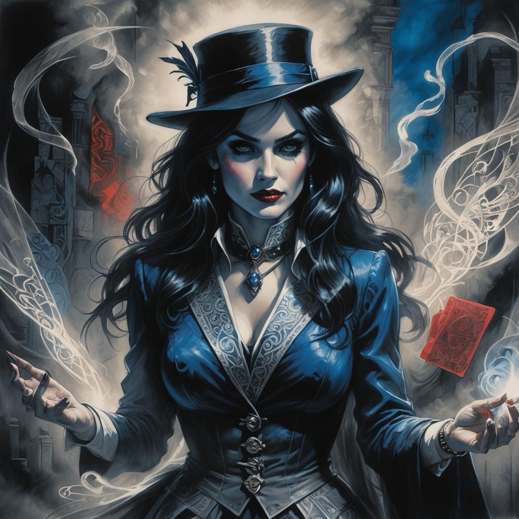 Zatanna on Stage in a Charcoal Drawing