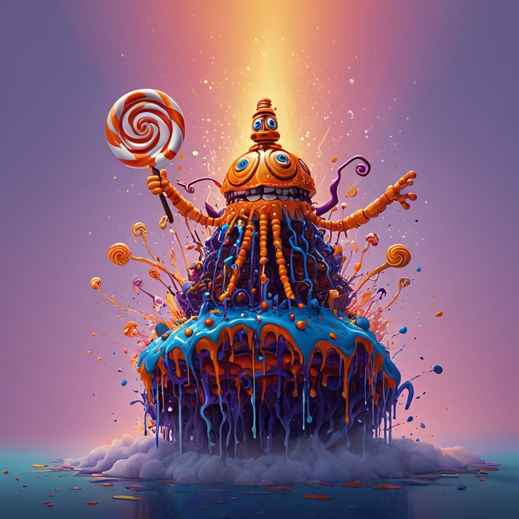 Orange Candyman Concept Art in Digital Gouache Style