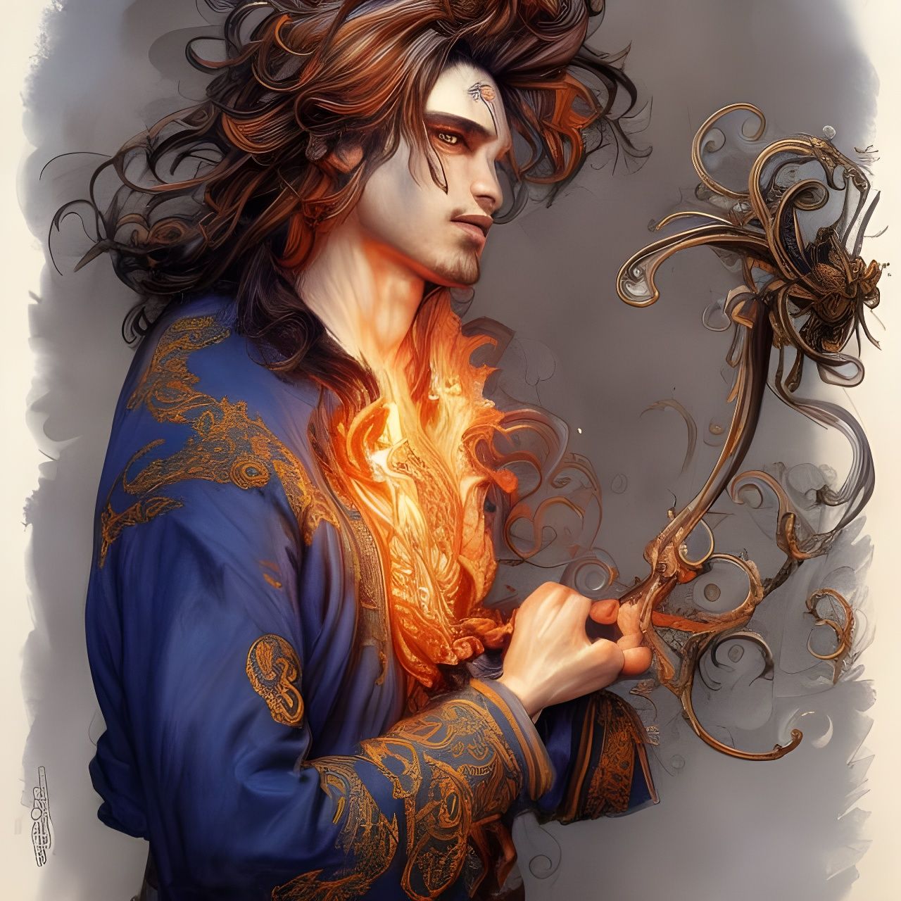 Ornate Portrait of a Fire Mage Masterpiece